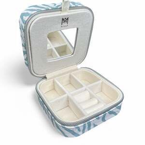 Milly Traveling Jewelry Case Zebra Animal Print Blue White